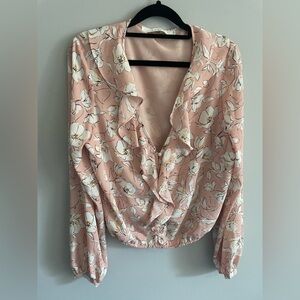 Astr Pink Ruffled Wrap Blouse with Sailor Collar
